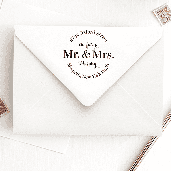 Future Mr. and Mrs. Bold Round Address Stamp