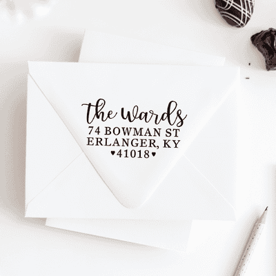 Whimsical Heart Wedding Address Stamp