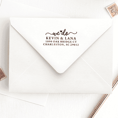 'We Do' Wedding Address Stamp on letter