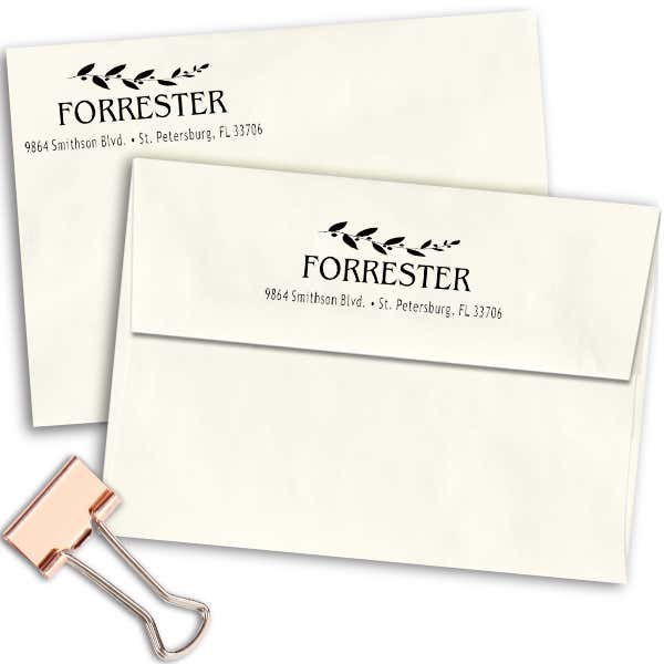 Forrester Leafy Vine Address Stamp Imprint Examples on Envelopes