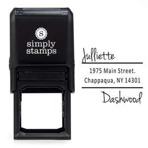 Davenport Offset Address Stamp Impression next to Self Inking Stamp Body