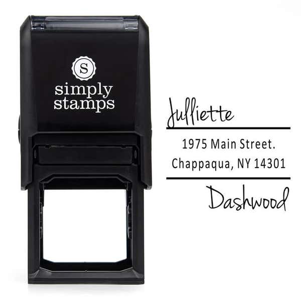 Davenport Offset Address Stamp Impression next to Self Inking Stamp Body