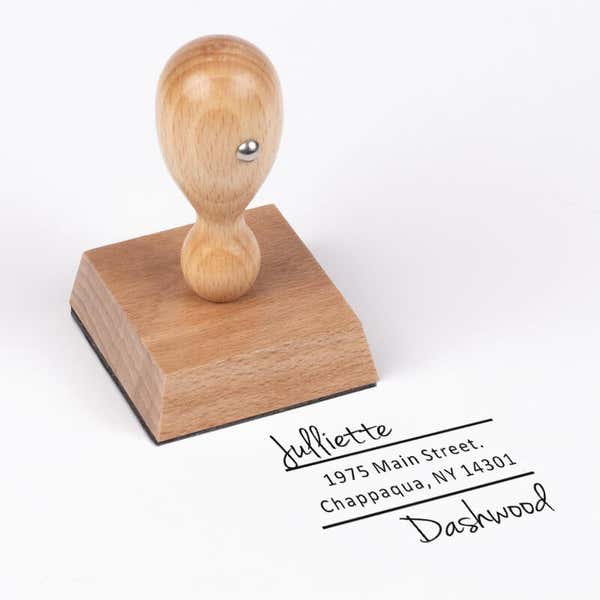 Davenport Offset Address European Hand Stamp body at an angle next to impression