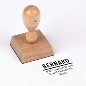 Bernard Bold Address Stamp impression next to european stamp body