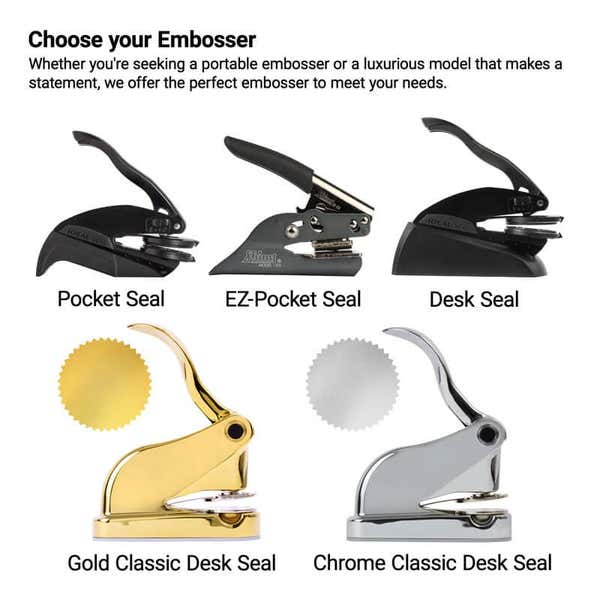 Choose your book embosser body graphic with gold and black embosser bodies