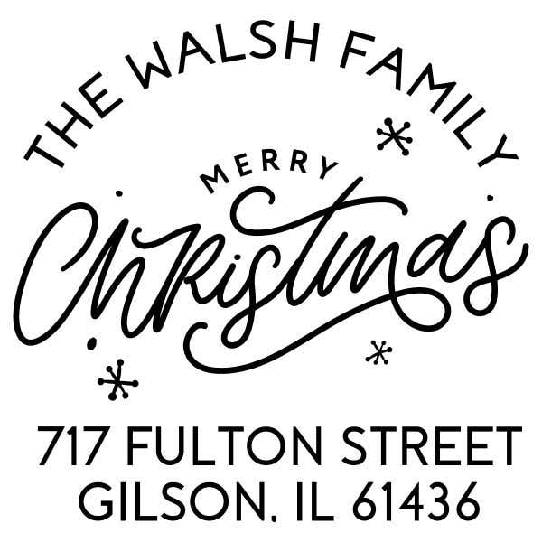 Merry Christmas with Snowflakes Custom Holiday Address Stamp