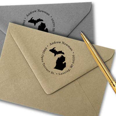 Michigan Round Address Stamp - alternate view