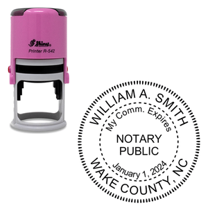 North Carolina With Expiration Date Notary Pink Stamp - Round