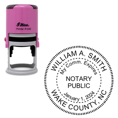 North Carolina With Expiration Date Round Pink Notary Stamp - alternate view