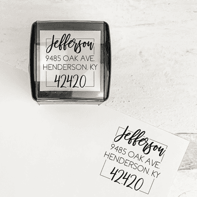 Script Square Border Address Stamp - alternate view
