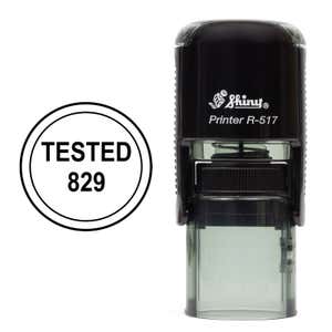 The Custom Texted Inspection Stamp uses the Shiny R-517 self-inking stamp body and makes a .5 inch impression in diameter