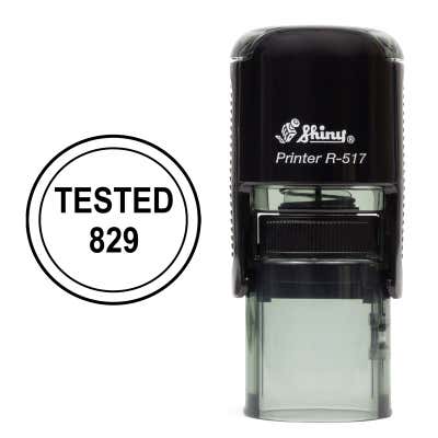 The Custom Texted Inspection Stamp uses the Shiny R-517 self-inking stamp body and makes a .5 inch impression in diameter