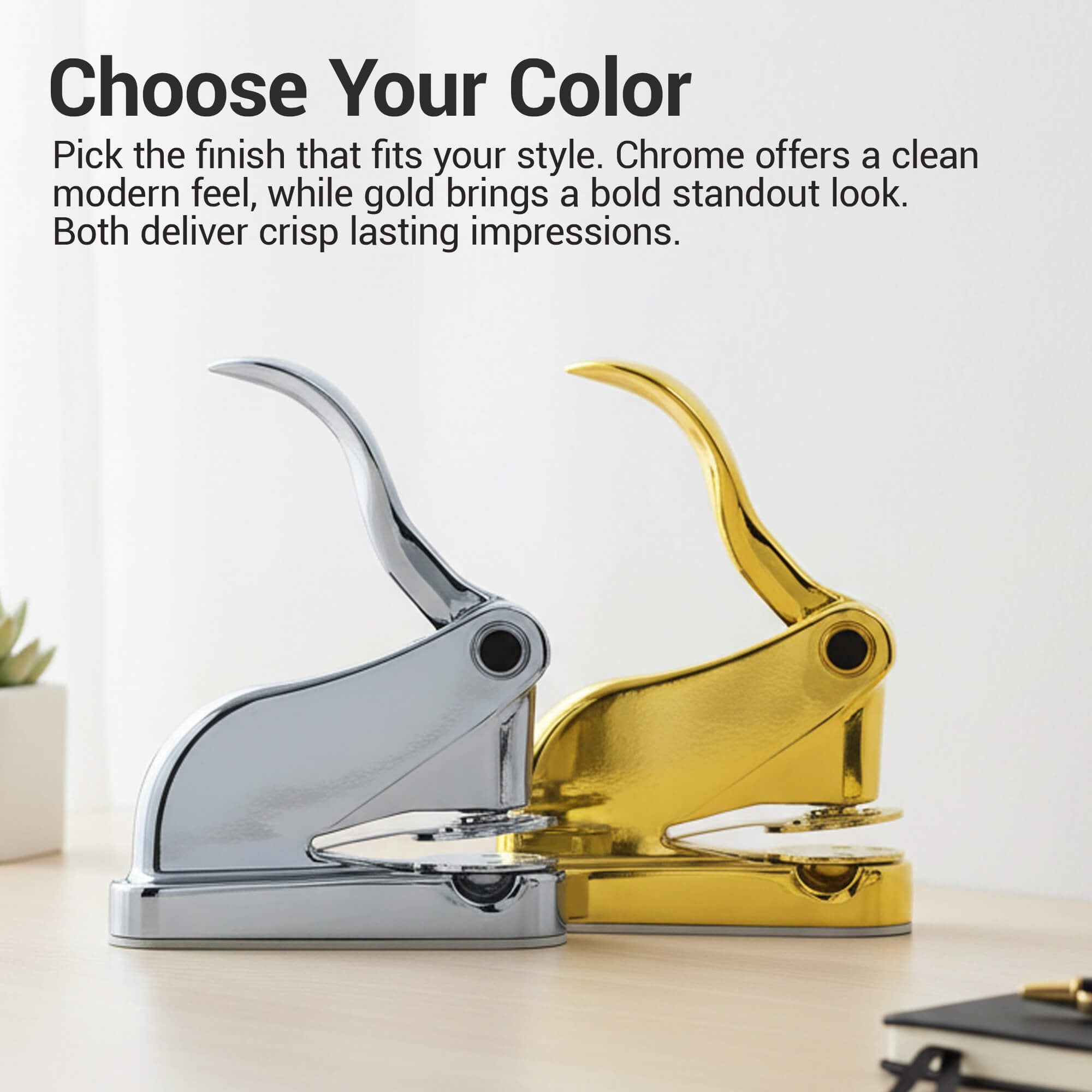 Heavy duty embosser in chrome and gold