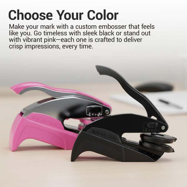Pink and black desk embosser color options