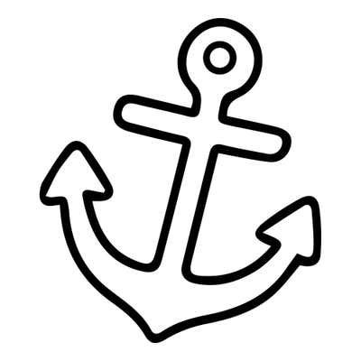 Outlined anchor with a ring at the top, a crossbar and curved arms ending in arrow-tipped flukes