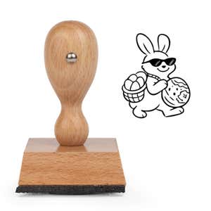 Easter Bunny Basket Craft Stamp standing upright beside its black stamped bunny with basket image