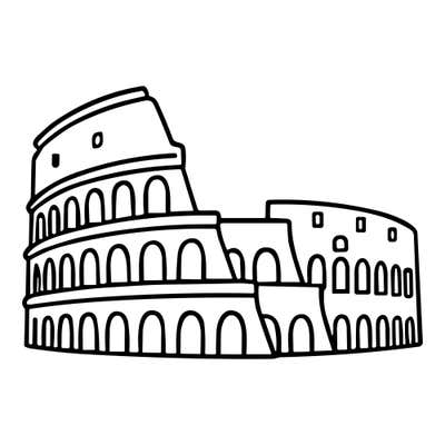 Colosseum with three tiers of arches, a taller outer wall on the left and a lower weathered section on the right