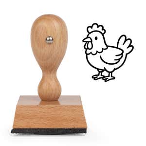 Cute Chicken Craft Stamp standing upright beside its black stamped cartoon hen image