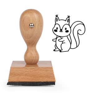 Cute Squirrel Craft Stamp standing upright beside its black stamped cartoon squirrel image