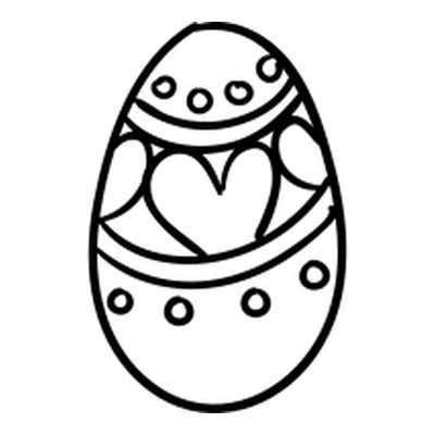 Easter egg outline with bands of small open circles above and below a middle band holding a large heart