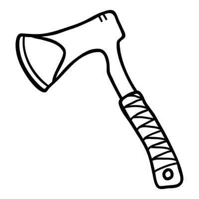 Hatchet with a curved blade, a cord-wrapped handle and a hanging hole at the end