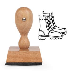 Hiking Boots Craft Stamp standing upright beside its black stamped hiking boots image
