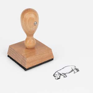 Safari Hippo Craft Stamp at an angle with its wooden handle and block