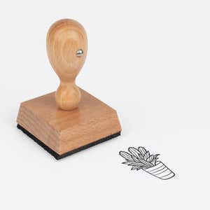 Mixed Cactus Planter Craft Stamp at an angle with its wooden handle and block