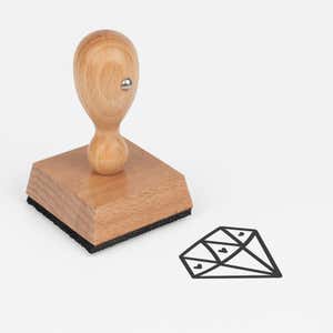 Precious Love Diamond Craft Stamp at an angle with its wooden handle and block
