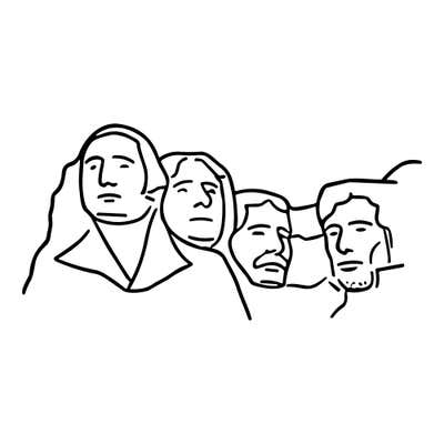 Mount Rushmore with the carved faces of Washington, Jefferson, Theodore Roosevelt and Lincoln in a rocky ridge