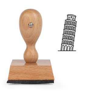 Leaning Tower of Pisa Craft Stamp standing upright beside its black stamped Leaning Tower of Pisa image