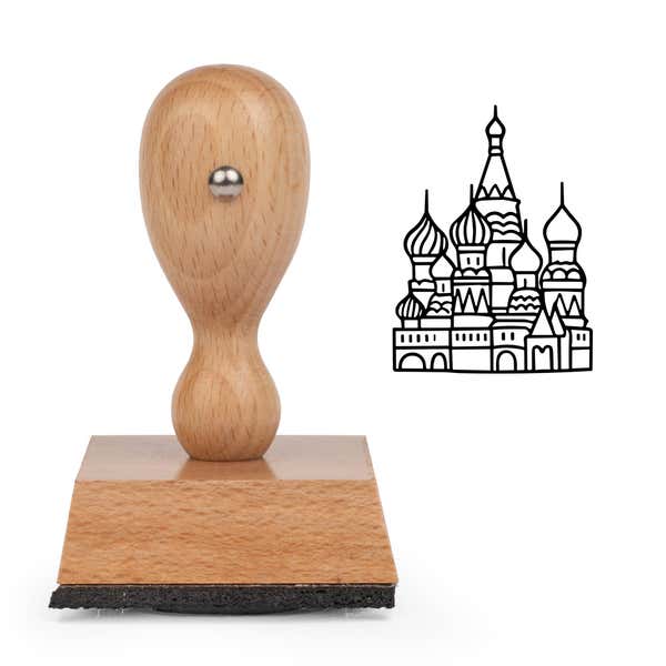 St. Basil's Cathedral Craft Stamp standing upright beside its black stamped St. Basil's Cathedral image