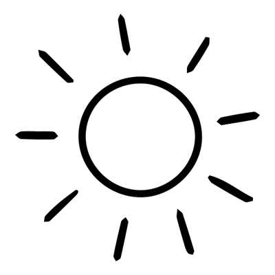 Sun drawn as an open circle with tapered dash rays on every side