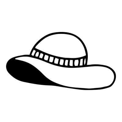 Wide-brim sun hat with a striped band on the crown and a solid black shadow under the brim
