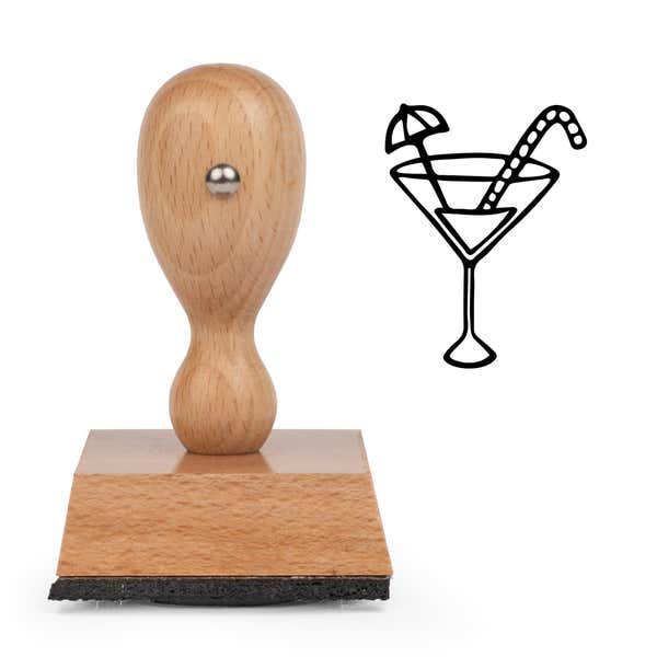 Tropical Drink Craft Stamp standing upright beside its black stamped tropical drink image