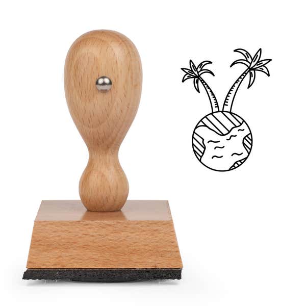 Tropical Globe Craft Stamp standing upright beside its black stamped tropical globe image