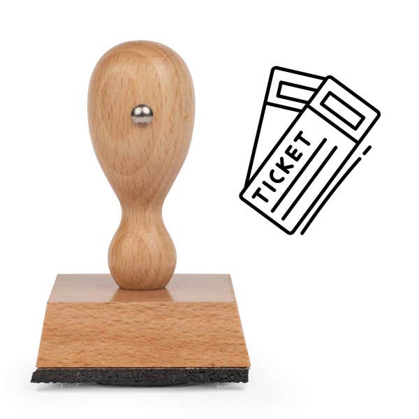Travel Tickets Craft Stamp standing upright beside its black stamped travel tickets image