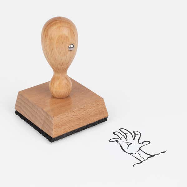 Undead Zombie Hand Craft Stamp at an angle with its wooden handle and block