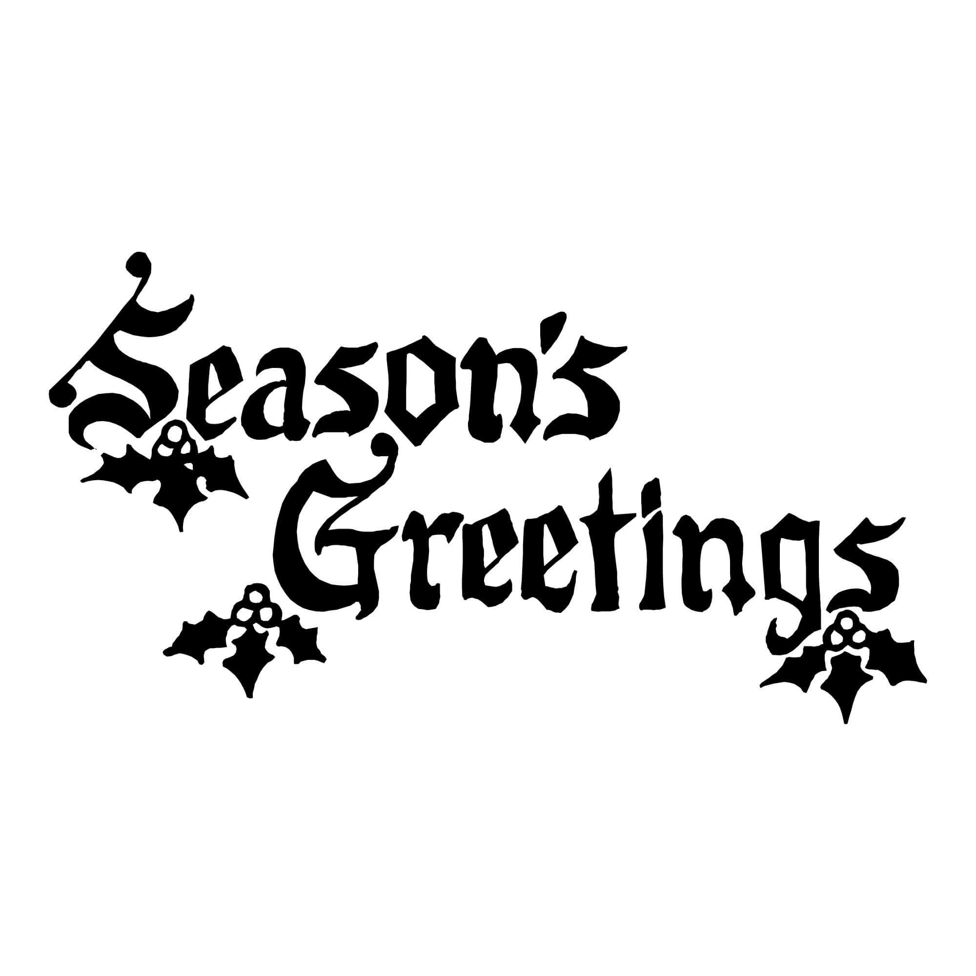 Seasons Greetings stamp design on white background