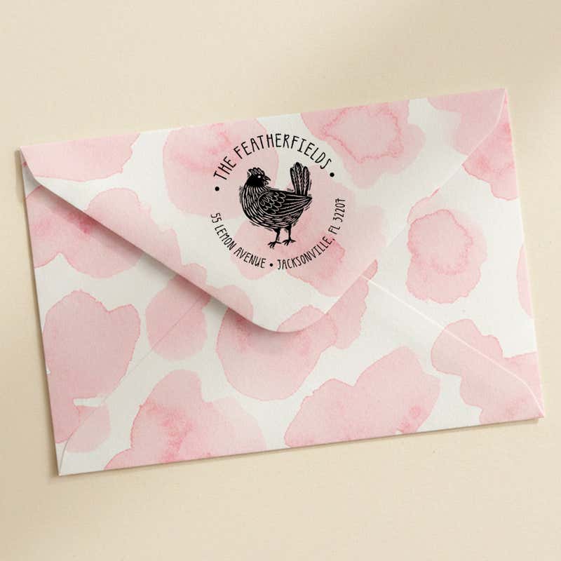 Farmhouse Rooster Return Address Stamp – stamped impression lifestyle photo