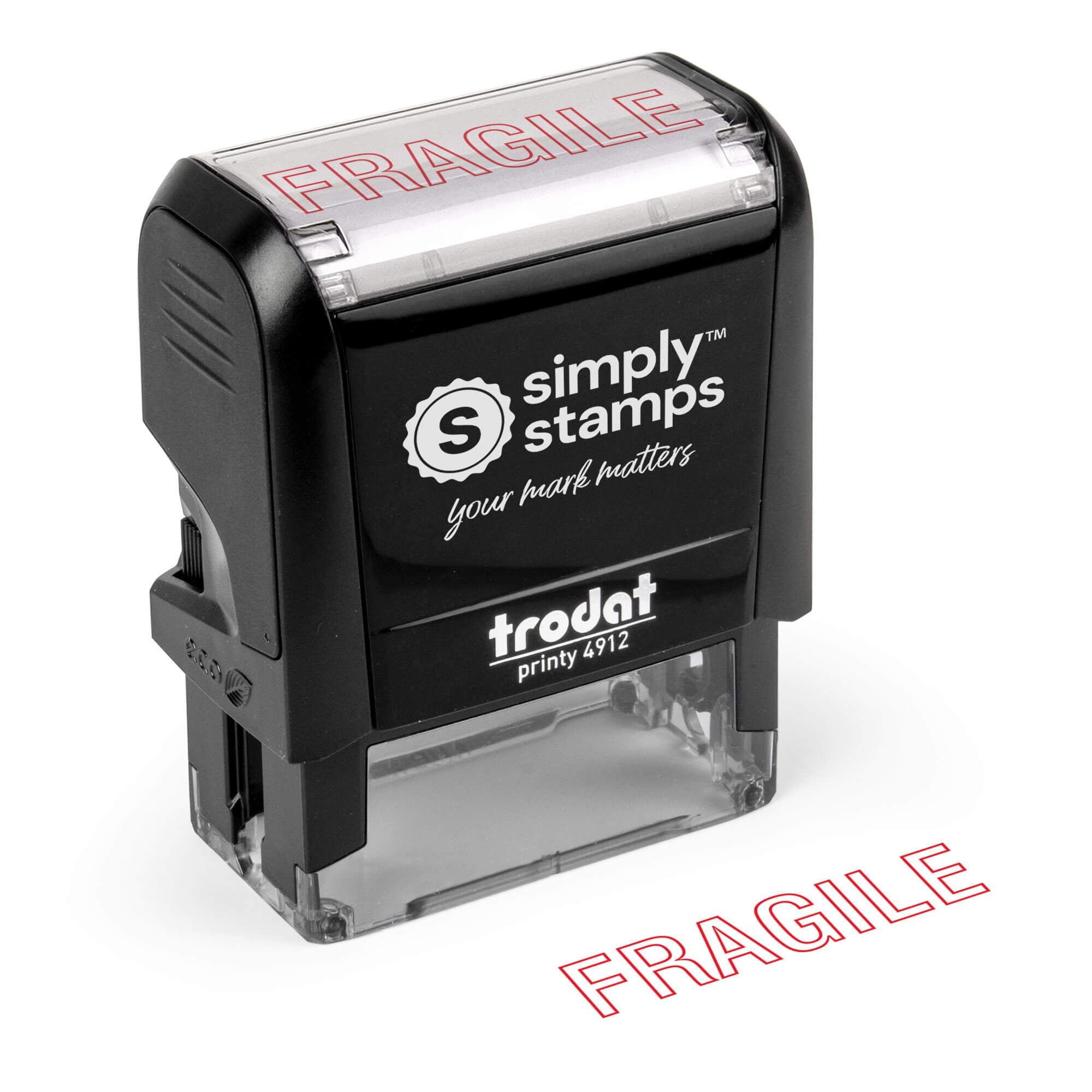 Red outline Fragile imprint on a white background sample