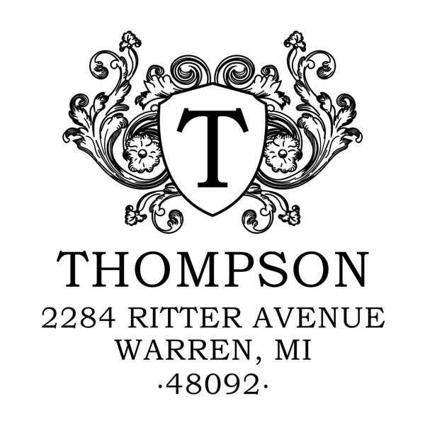 Floral Crest Monogram Return Address Stamp