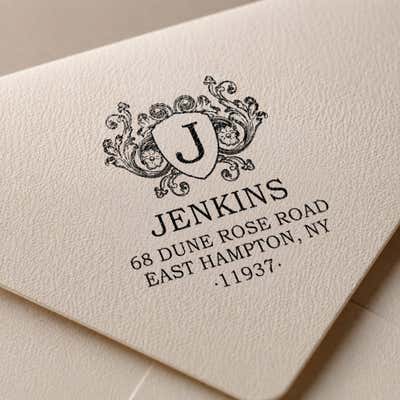 Floral Crest Monogram Return Address Stamp - alternate view