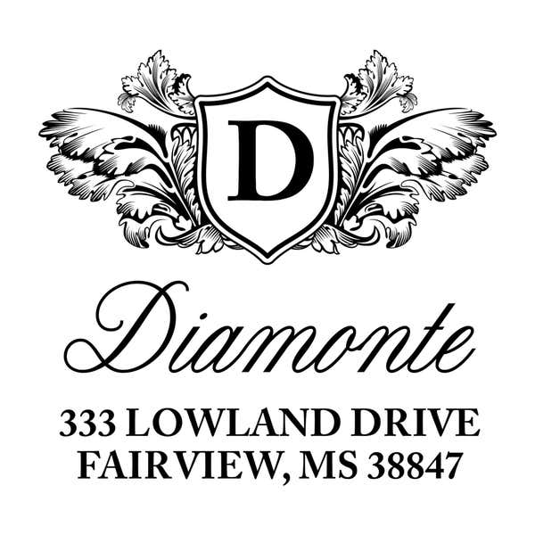 Winged Crest Monogram Return Address Stamp