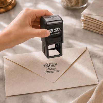 Winged Crest Monogram Return Address Stamp - alternate view