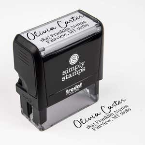 Relaxed Script Custom Address Stamp body with ink impression example