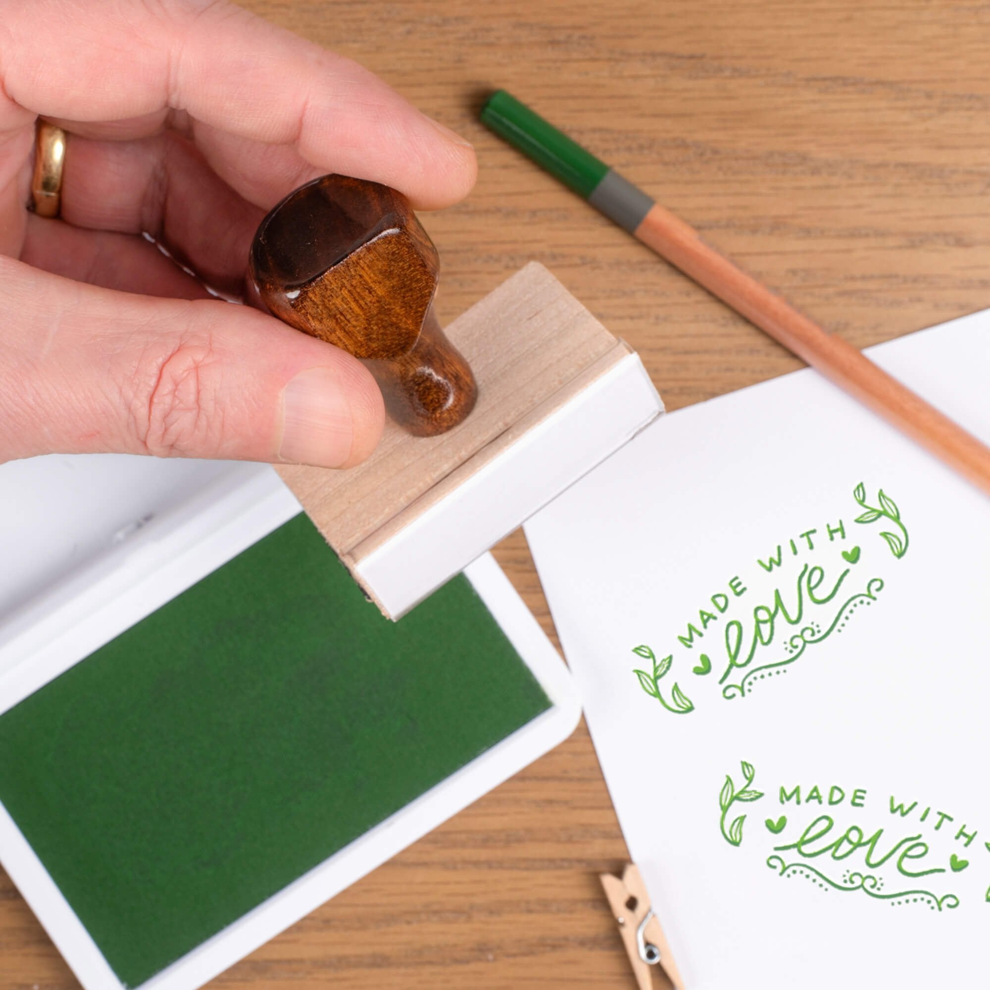 Craft Ink Pad and wood handle stamp with green ink pad 