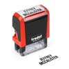 Trodat 4911 self-inking clothing stamp viewed from above, with a stamped name in the Bold font, a heavy condensed all-caps print.