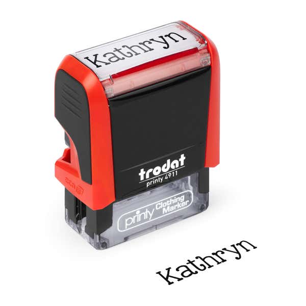 Angled View of School Name Stamp Impression on White Background with 4911 Stamp Body
