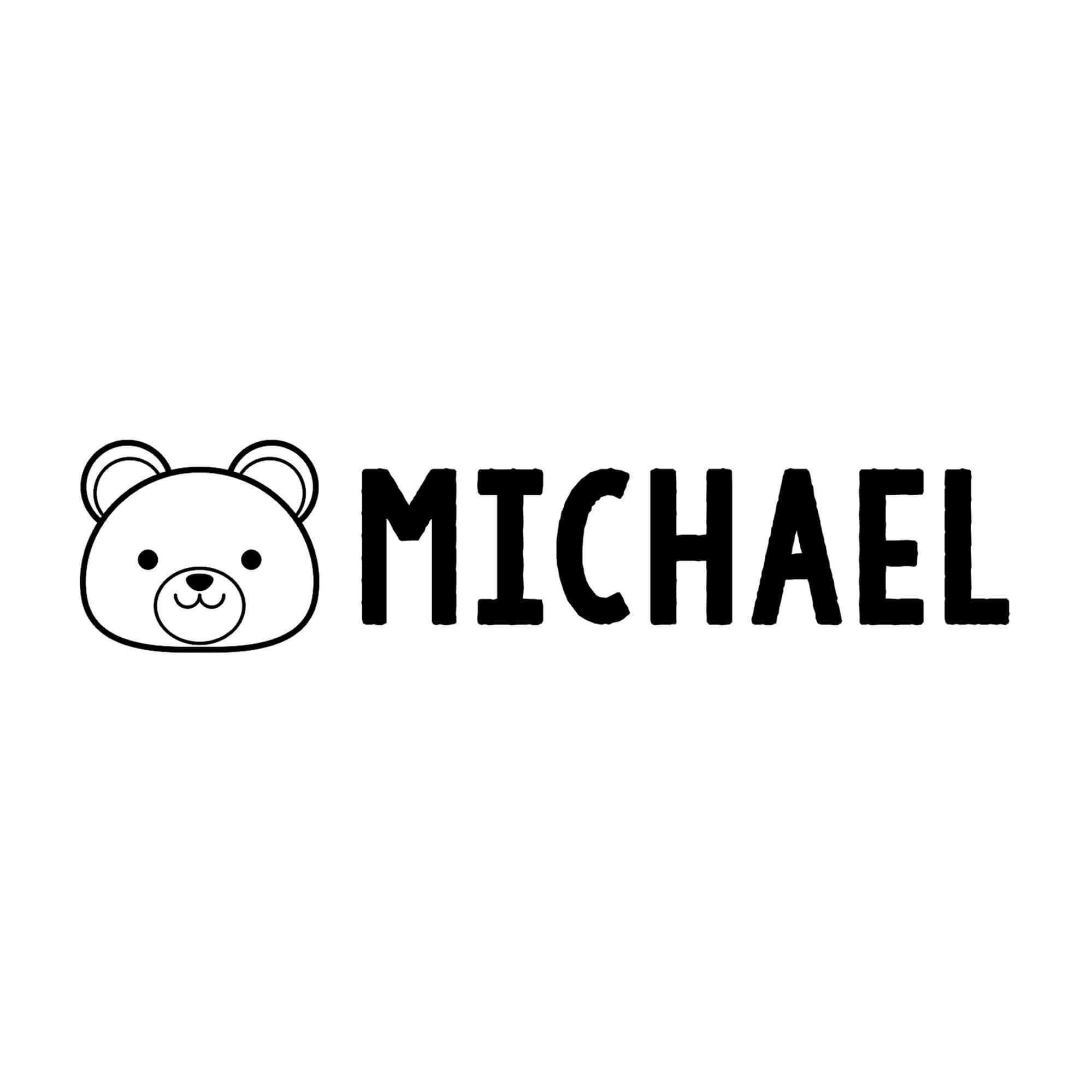 Personalized bear clothing name stamp impression with a bear face and the name Michael